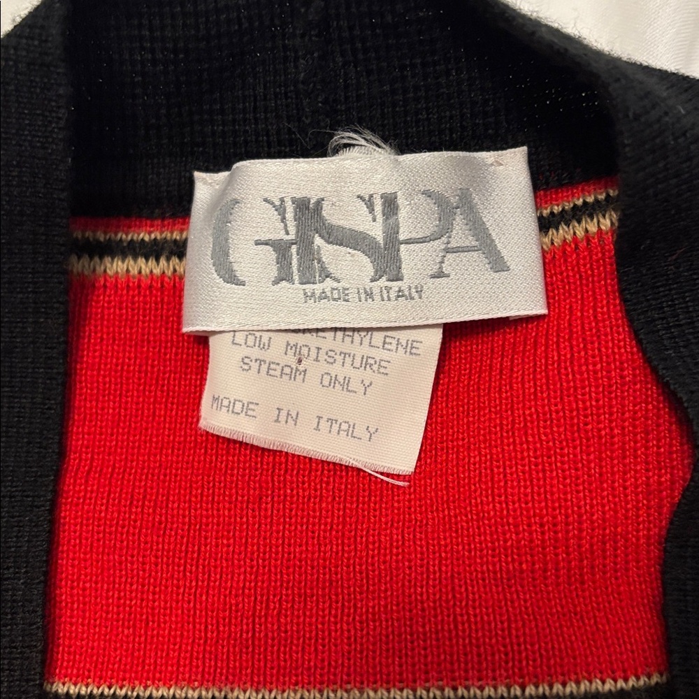 VTG Gispa red, black & gold striped button-up cardigan sweater SZ 14 Italy made - Picture 3 of 12